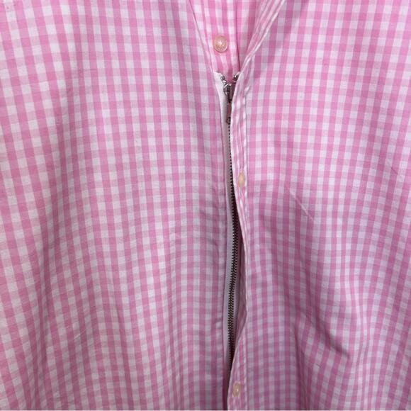 Teddy Stratford Pink Gingham Oxford Cloth Zip Front Shirt Size Large or 4 - Picture 6 of 13